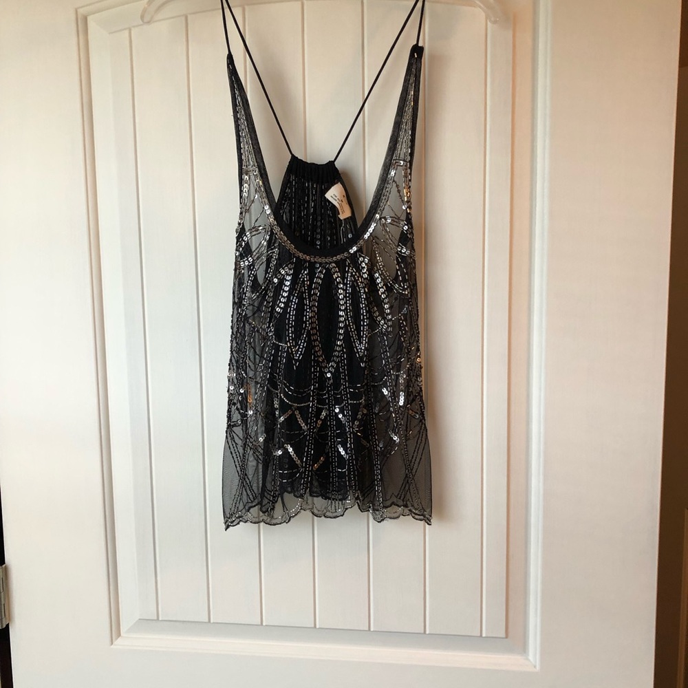 Beautiful sheer beaded black tank